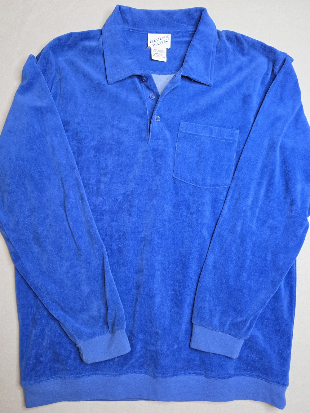 Vintage Irvine Park Velour Shirt Men's XL Blue Velvet Retro 80s Mobster Pocket - Picture 3 of 6